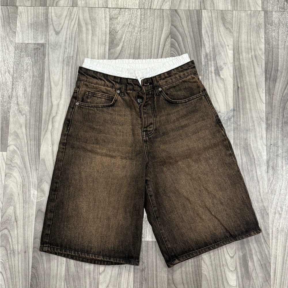 Boohoo Mens Dark Brown Jean Shorts
